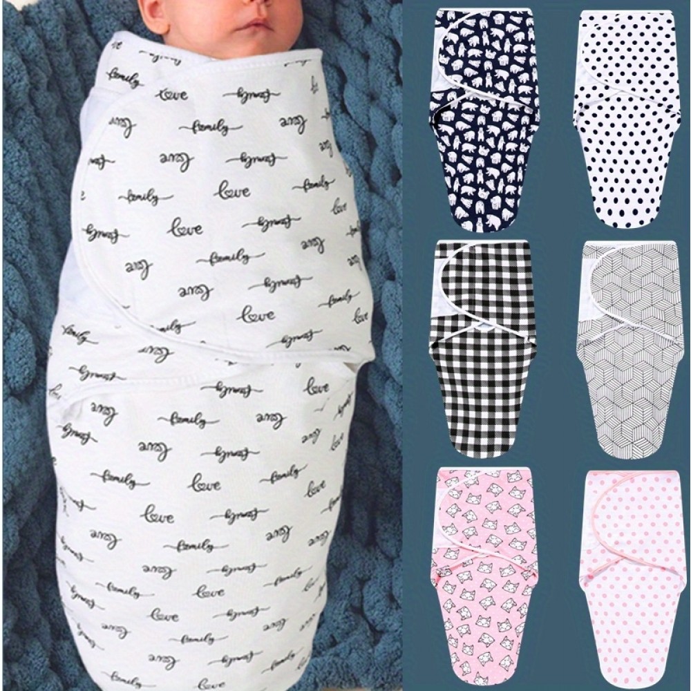 Couverture d'emmaillotage enveloppante sommeil pour bébé (0-3 mois) avec scratch velcro en coton doux - Lignes roses