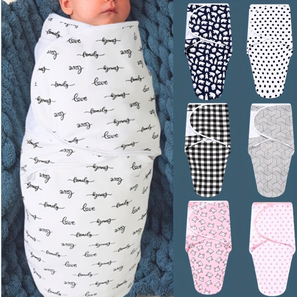 Couverture d'emmaillotage enveloppante sommeil pour bébé (0-3 mois) avec scratch velcro en coton doux - Love