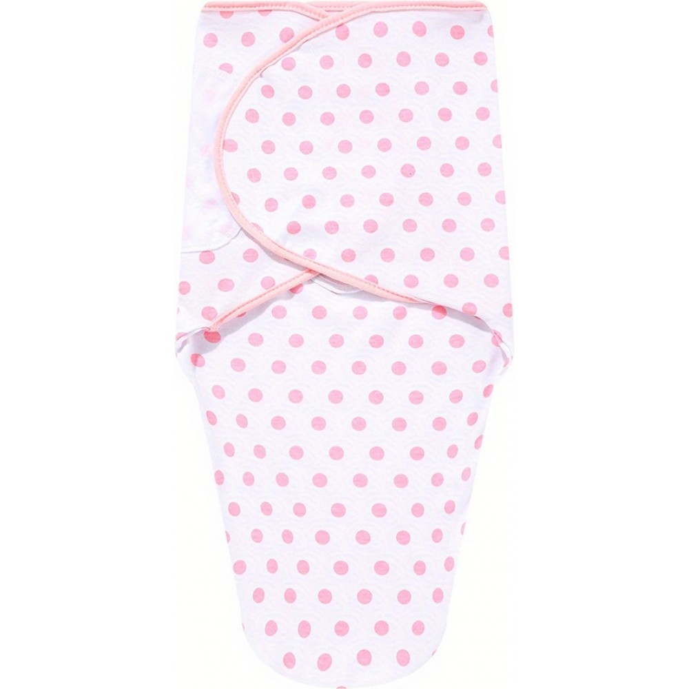Couverture d'emmaillotage enveloppante sommeil pour bébé (0-3 mois) avec scratch velcro en coton doux - Points roses
