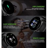 D18 Smart Watch Fitness Tracker Color Touch Screen IP65 inkl. Phone App - Schwarz