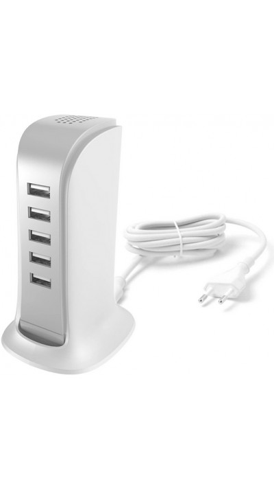Dudao 5x USB-A Multiport Ladeturm mit integriertem CH-Netzkabel - Weiss