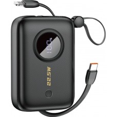 Dudao K14 Power Bank 10000mAh avec câble intégré USB-C & Lightning QC 3.0 Fast Charge - Noir