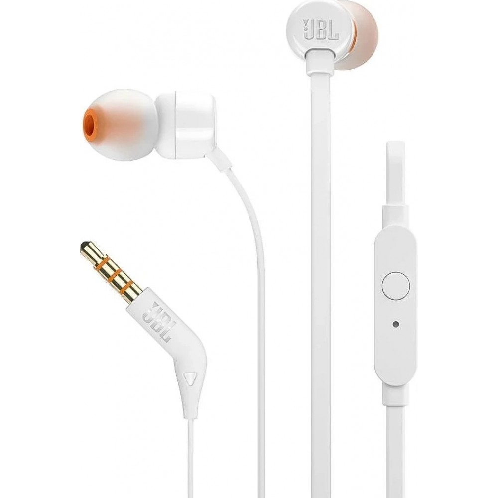 Écouteurs Intra-Auriculaires JBL T110 Filaires Mini Jack 3.5mm Audio Haute Qualité - Blanc