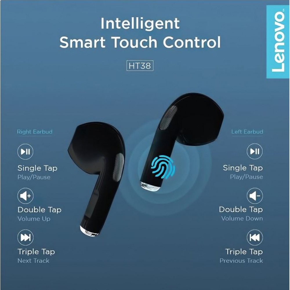 Ecouteurs Lenovo HT38 sans fil Bluetooth true wireless earbuds avec touch control - Blanc