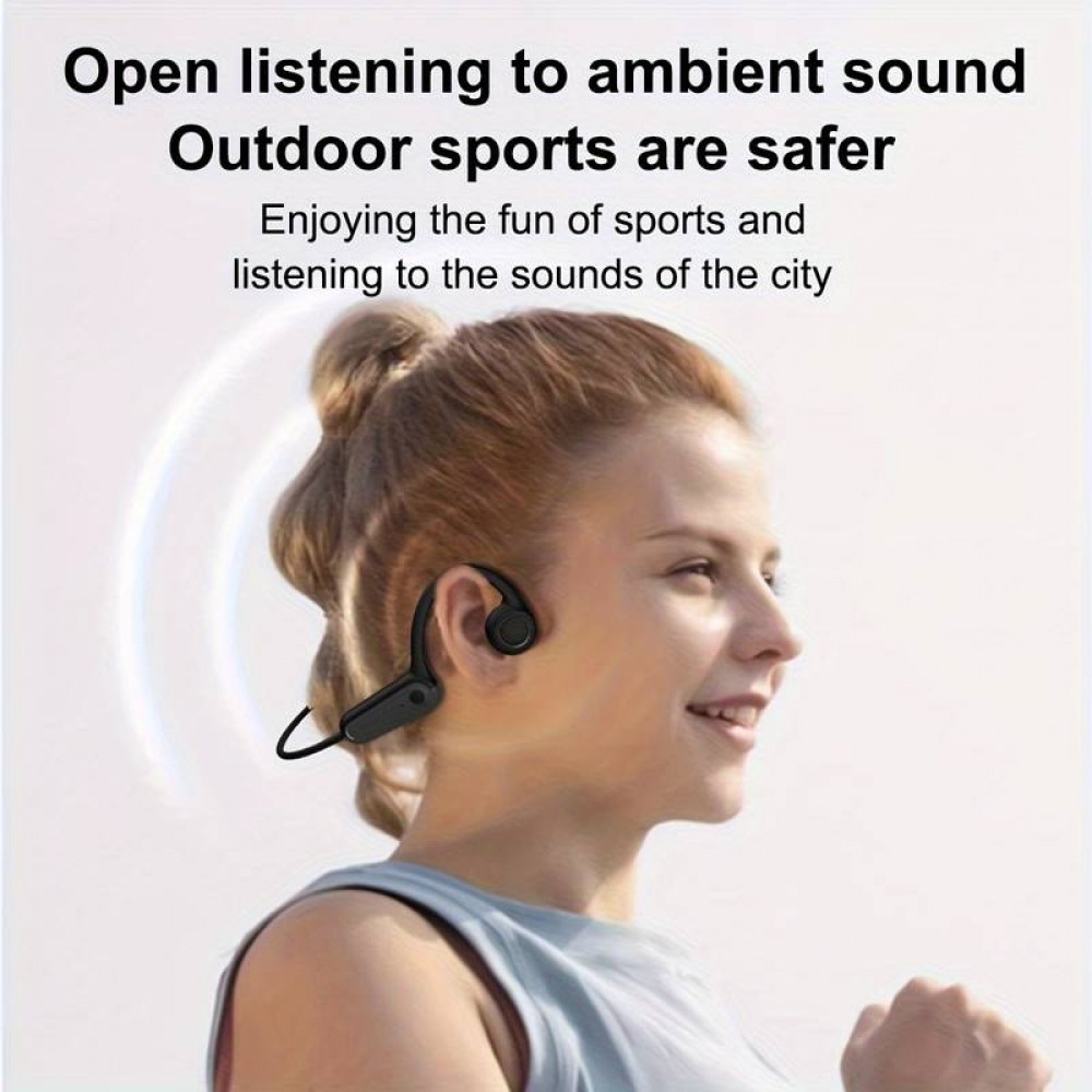 Ecouteurs à conduction osseuse Bluetooth sans fil véritable pour le sport - running - vélo - fitness - Noir