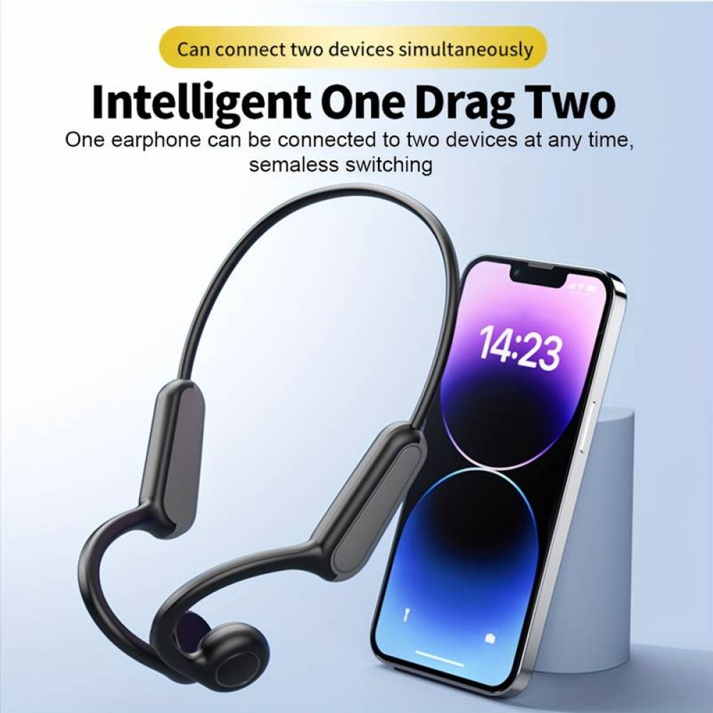 Ecouteurs à conduction osseuse Bluetooth sans fil véritable pour le sport - running - vélo - fitness - Noir