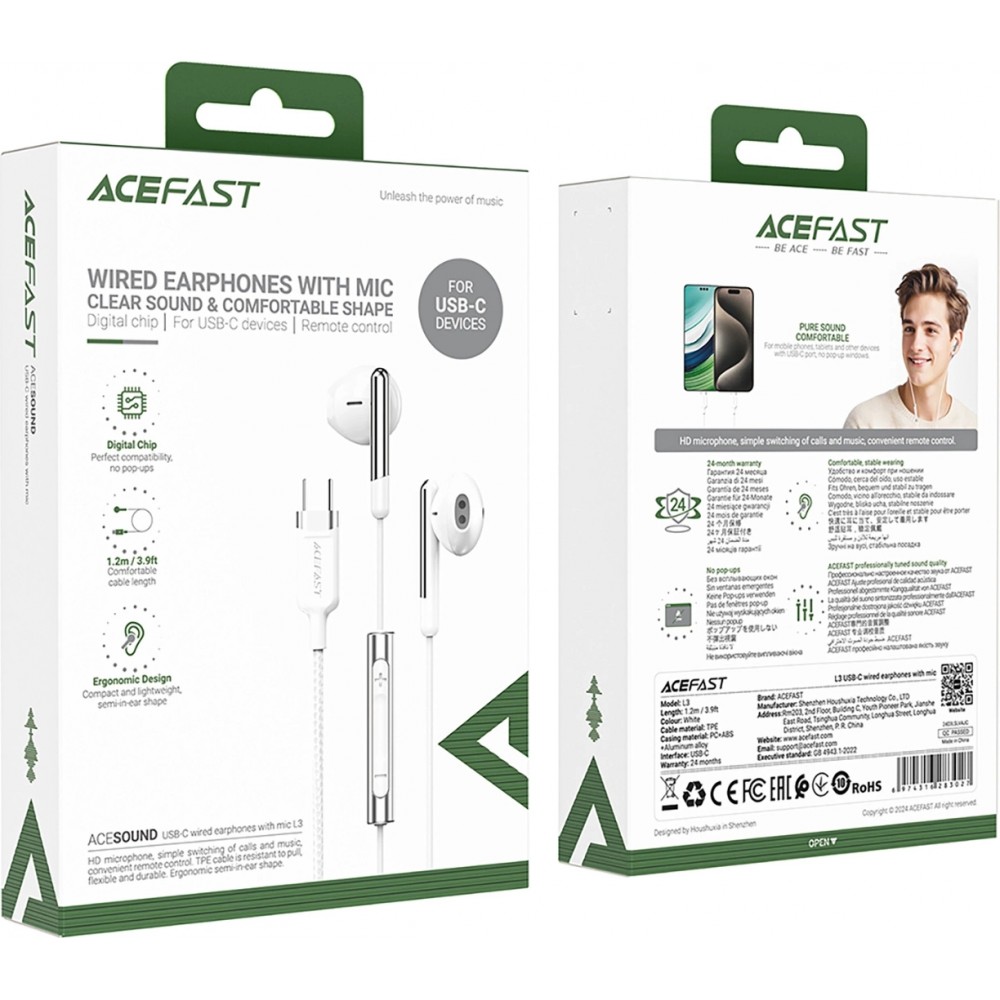 Écouteurs filaires USB-C avec microphone Acefast L3 - Blanc