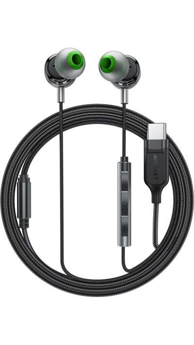 Acefast L5 USB-C In-Ear Kopfhörer 1,2m mit Silikon-Ohrstöpseln - Schwarz