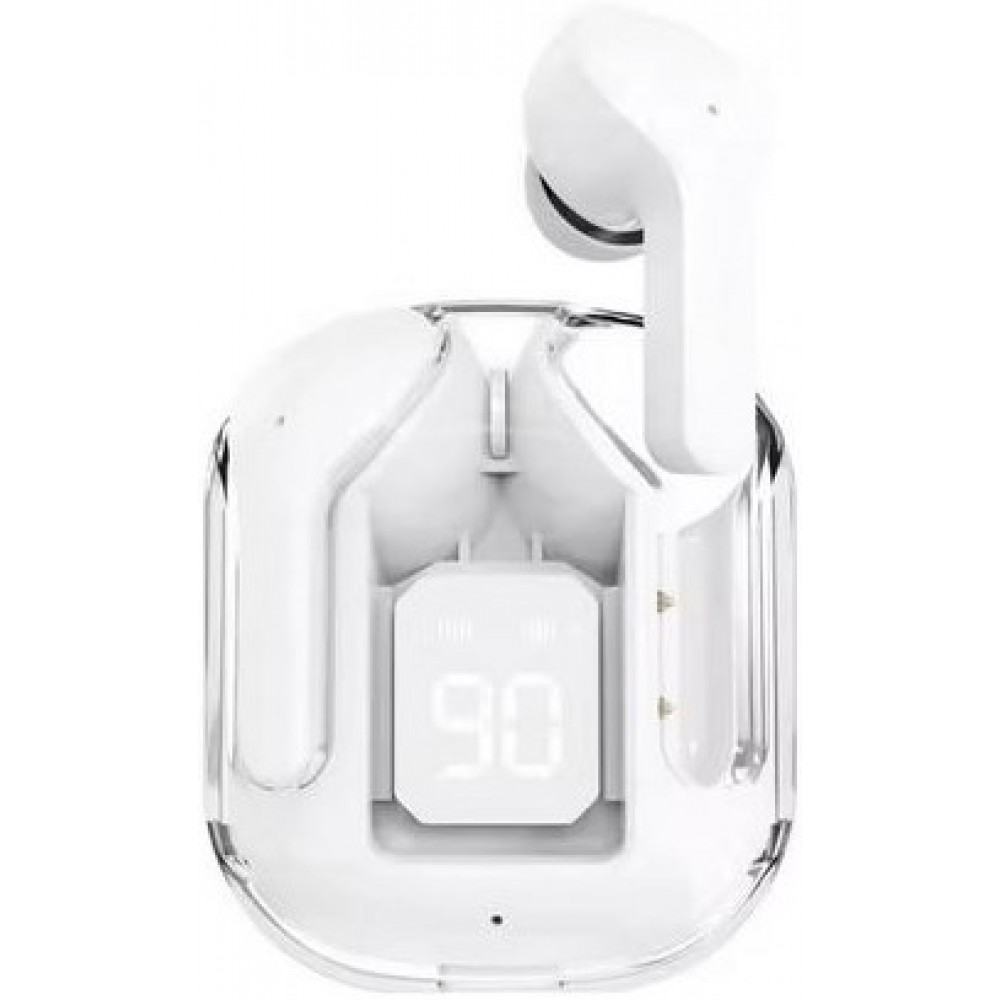 Ecouteurs sans fil Bluetooth 5.3 Crystal Pods TWS In-Ear transparents + affichage LED - Blanc