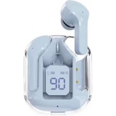 Ecouteurs sans fil Bluetooth 5.3 Crystal Pods TWS In-Ear transparents + affichage LED - Bleu