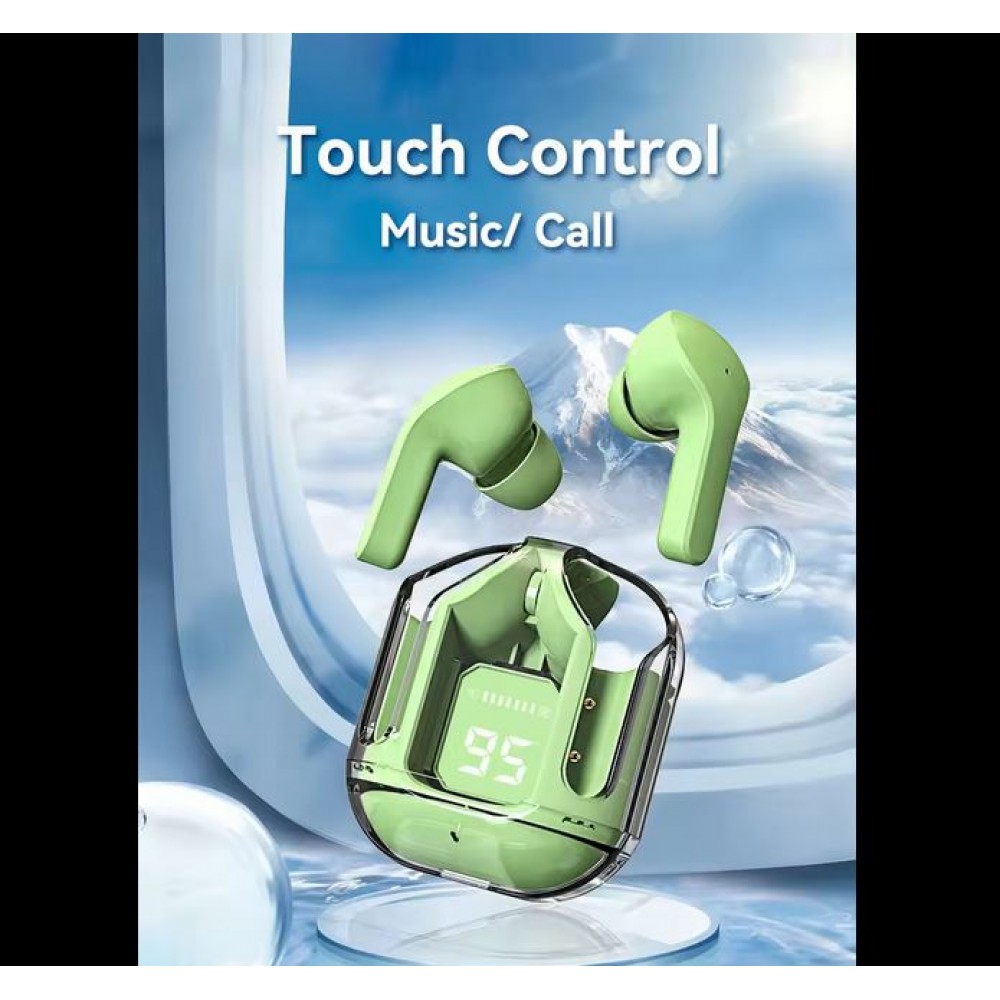 Ecouteurs sans fil Bluetooth 5.3 Crystal Pods TWS In-Ear transparents + affichage LED - Vert
