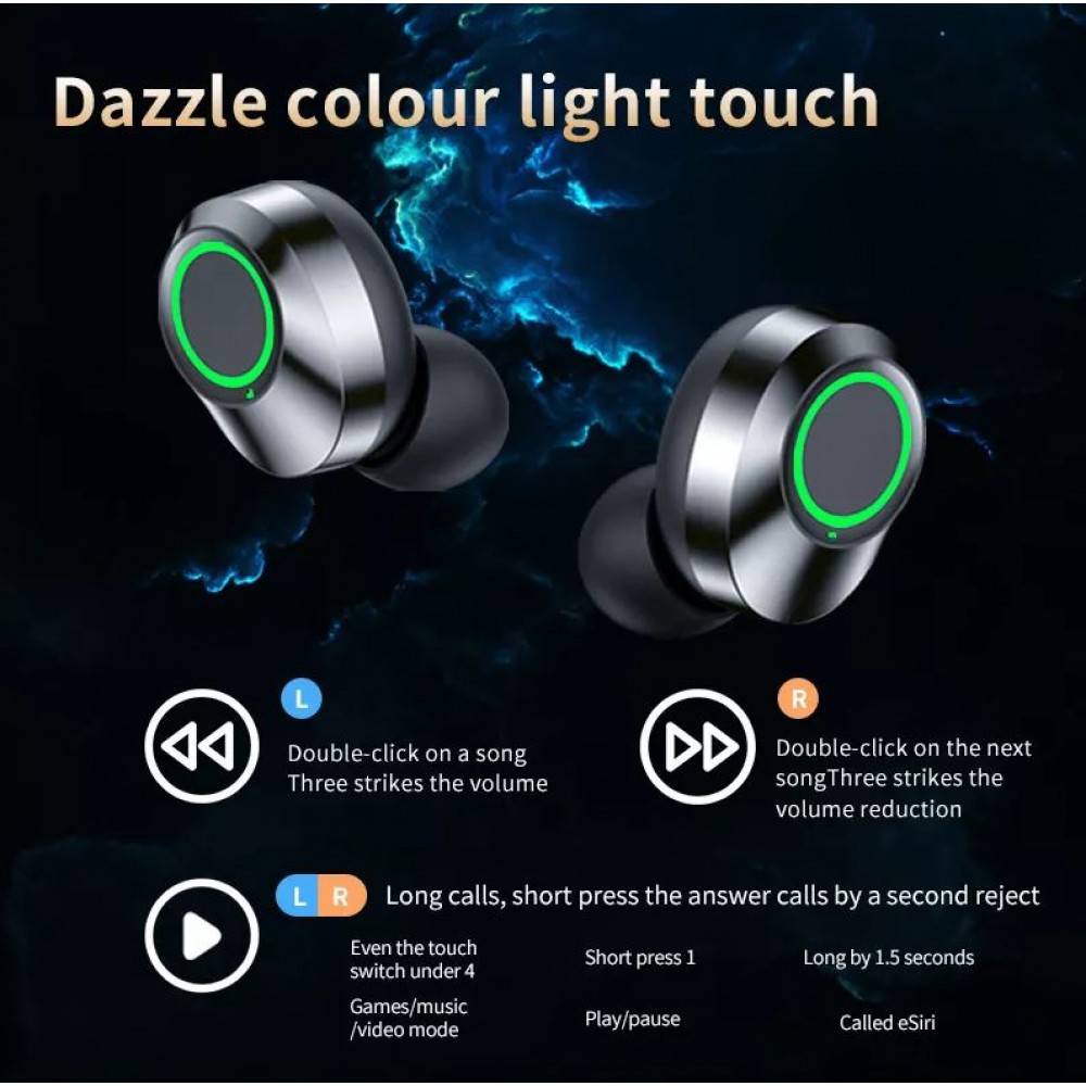 Wireless Bluetooth Kopfhörer In-Ear YD03 BT 5.3 Hifi Stereo LED mit Lade Case - Silber