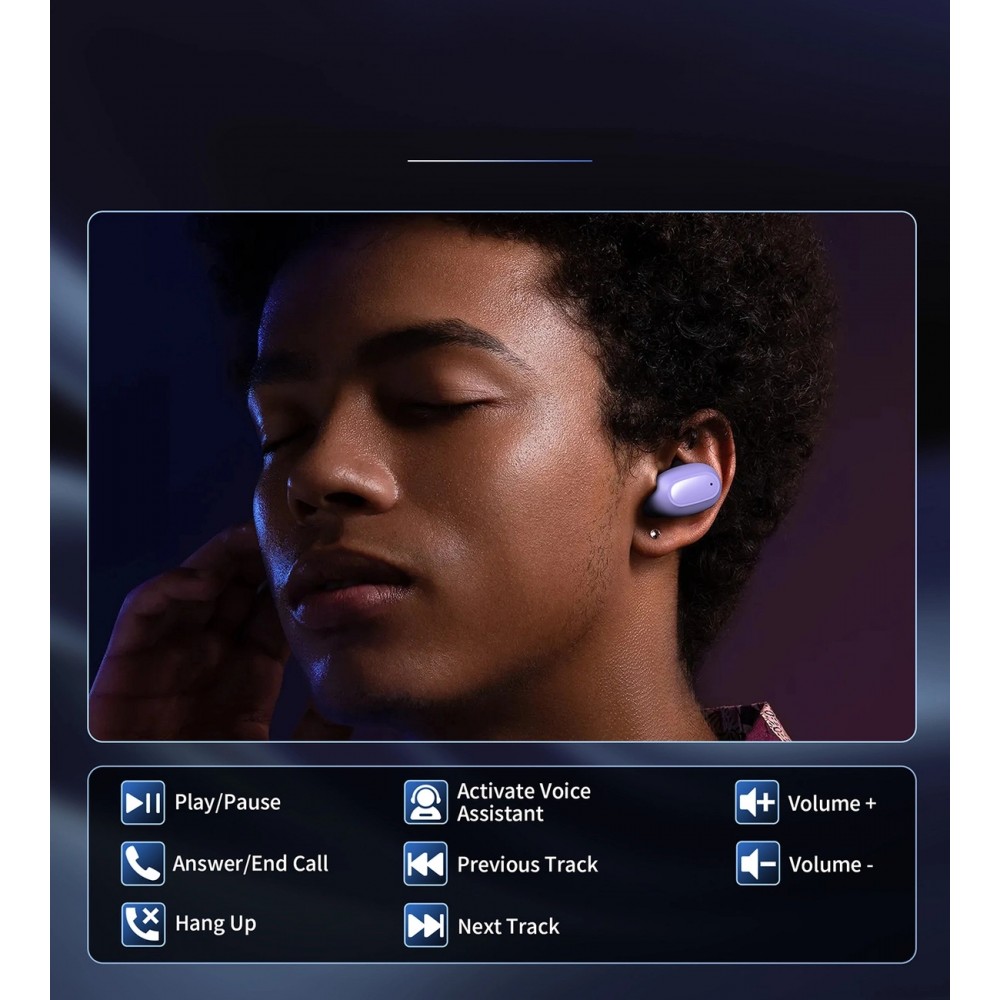 Écouteurs sans fil TWS Bluetooth 5.3 Choetech haute qualité audio avec boîte de chargement - Violet