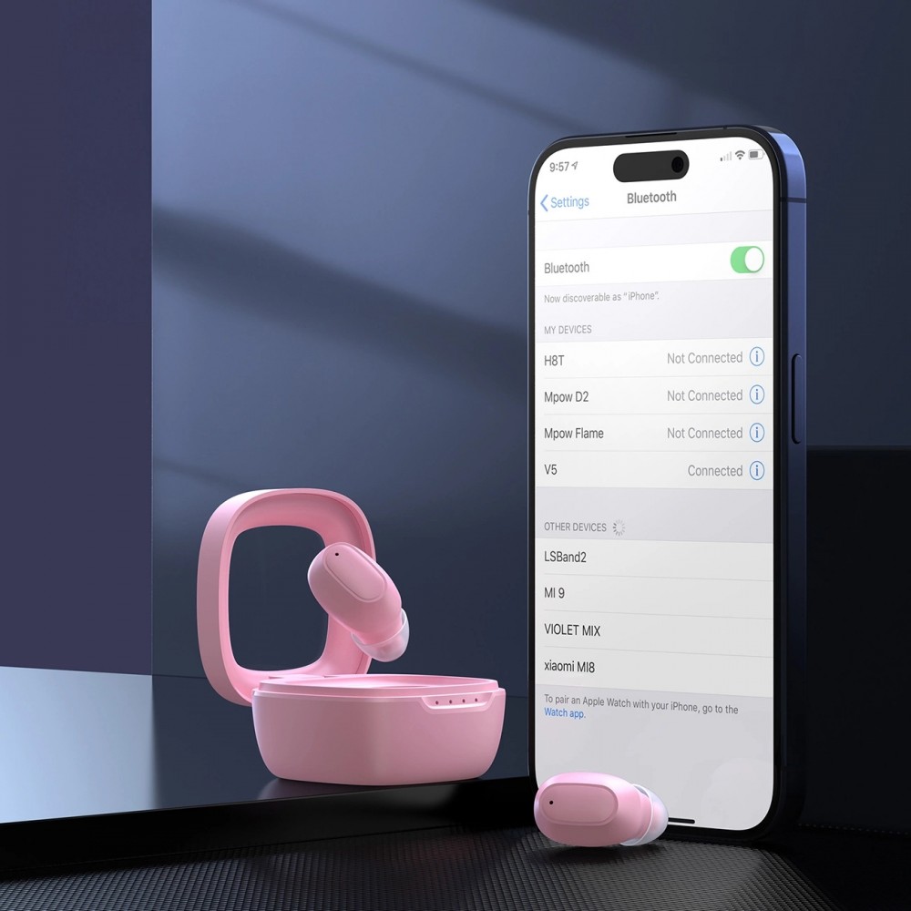 Écouteurs sans fil TWS Bluetooth 5.3 Choetech hautes performances audio avec boîte de chargement - Rose