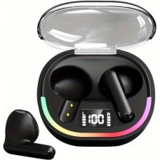 Ecouteurs sans fil TWS avec éclairage ambiant + contrôle tactile + affichage LED batterie individuels - Noir