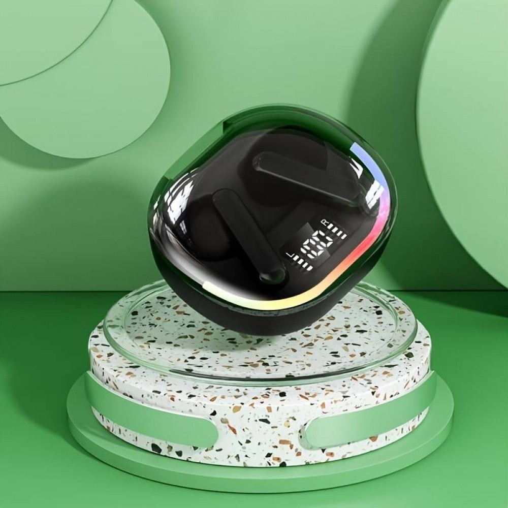 Ecouteurs sans fil TWS avec éclairage ambiant + contrôle tactile + affichage LED batterie individuels - Noir
