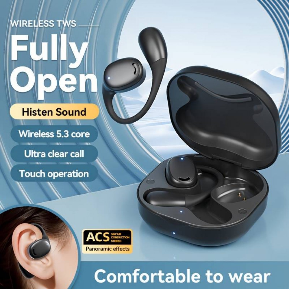 Ecouteurs sport M56 TWS OpenEar à conduction osseuse Bluetooth sans fil avec étui de charge USB-C - Noir
