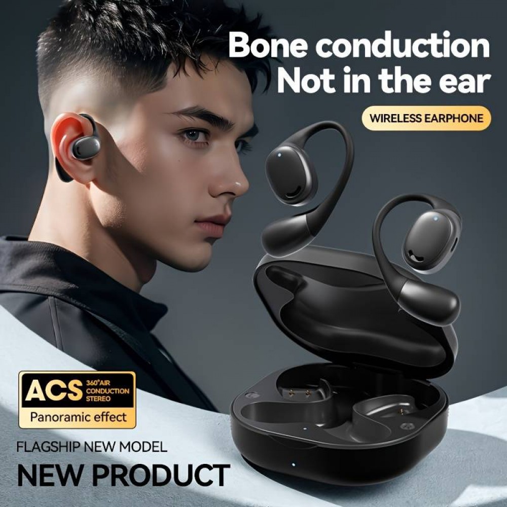 Ecouteurs sport M56 TWS OpenEar à conduction osseuse Bluetooth sans fil avec étui de charge USB-C - Noir