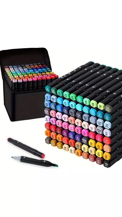 Ensemble de stylos permanents &agrave; double t&ecirc;te pour marquage et coloriage (80 couleurs)