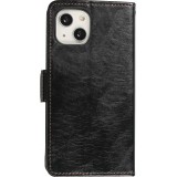Etui cuir iPhone 13 - Flip Wallet en cuir véritable avec stripe design et compartiment à cartes - Noir