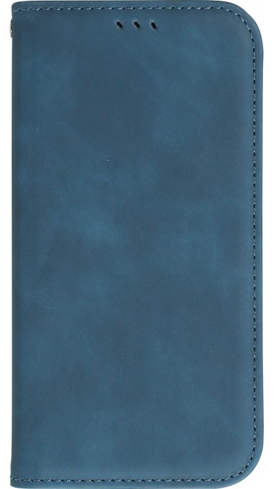 Etui cuir iPhone 14 Pro Max - Flip Wallet vintage avec fermeture aimantée et compartiment cartes - Bleu