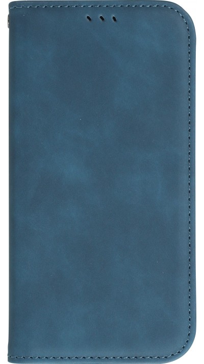 Etui cuir iPhone 15 - Flip Wallet vintage avec fermeture aimantée et compartiment cartes - Bleu