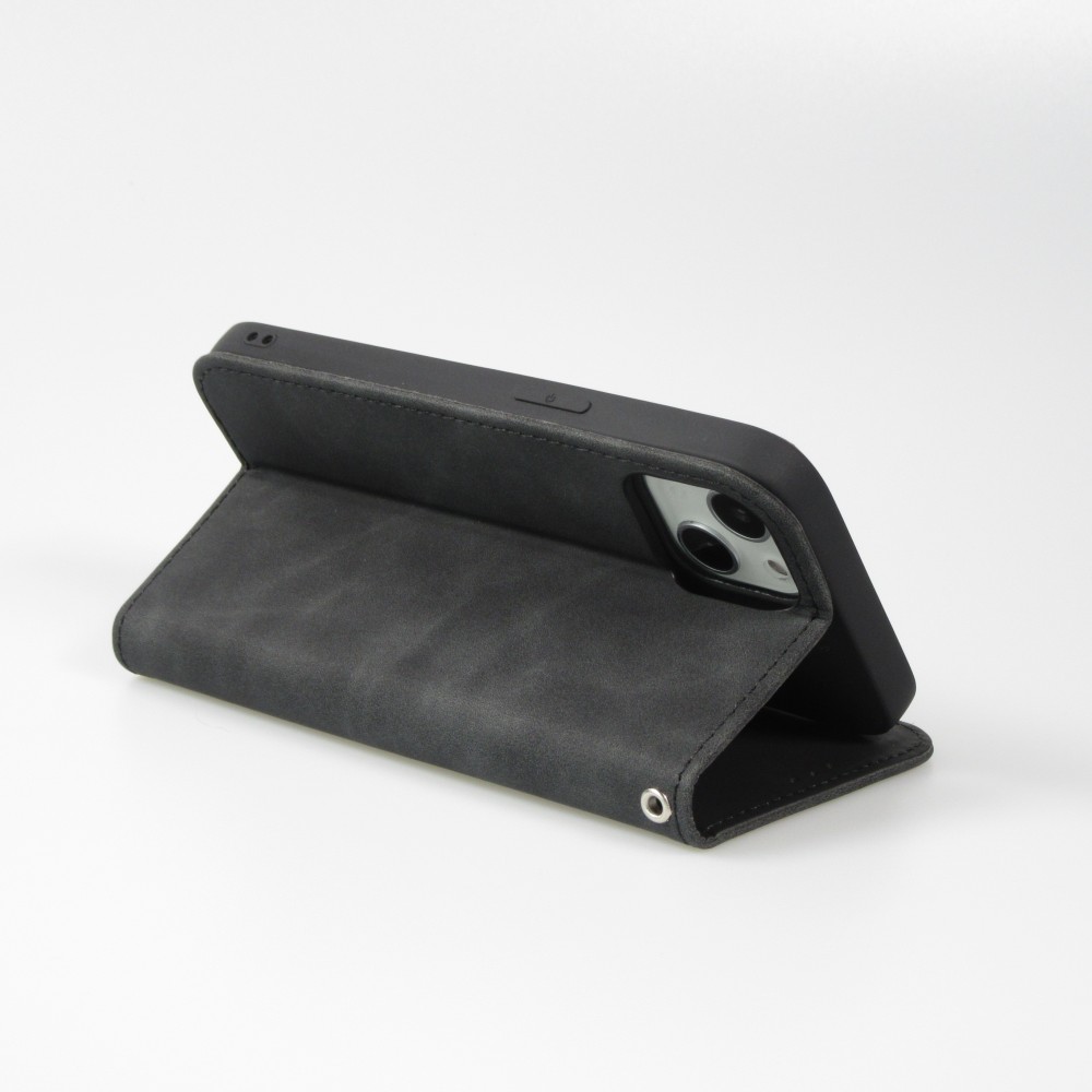 Etui cuir iPhone 7 / 8 / SE (2020, 2022) - Flip Wallet vintage avec fermeture aimantée et compartiment cartes - Noir