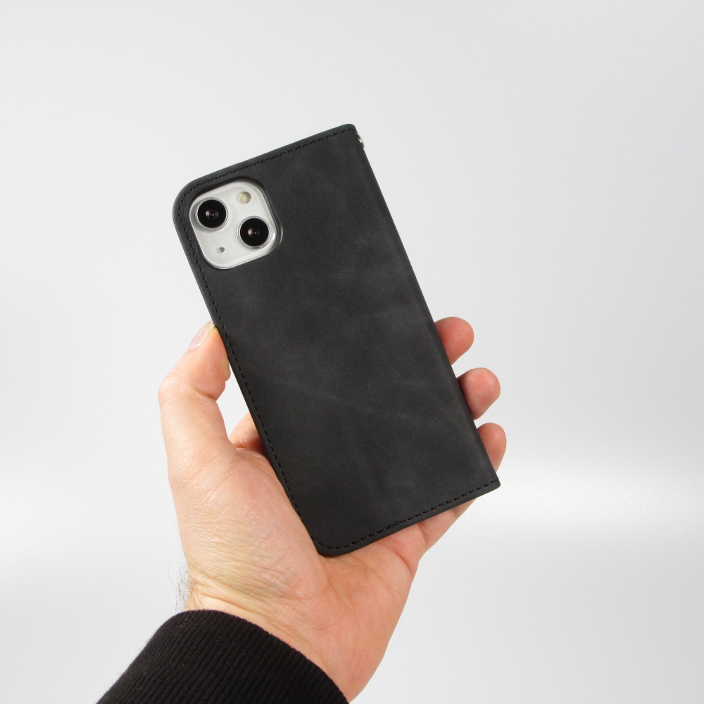 Etui cuir iPhone 7 / 8 / SE (2020, 2022) - Flip Wallet vintage avec fermeture aimantée et compartiment cartes - Noir