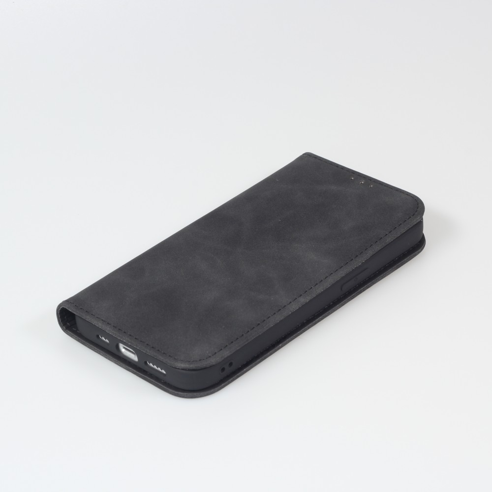 Etui cuir iPhone 7 / 8 / SE (2020, 2022) - Flip Wallet vintage avec fermeture aimantée et compartiment cartes - Noir