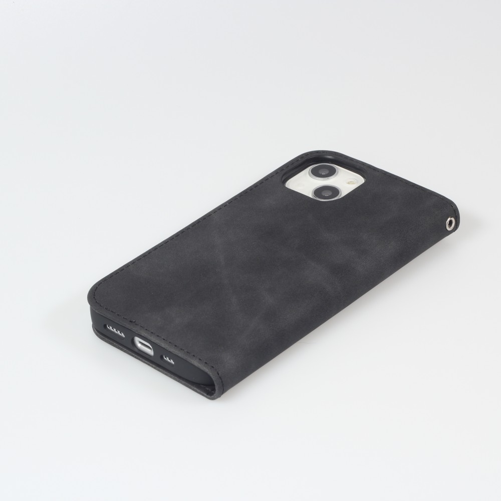 Etui cuir iPhone 7 / 8 / SE (2020, 2022) - Flip Wallet vintage avec fermeture aimantée et compartiment cartes - Noir