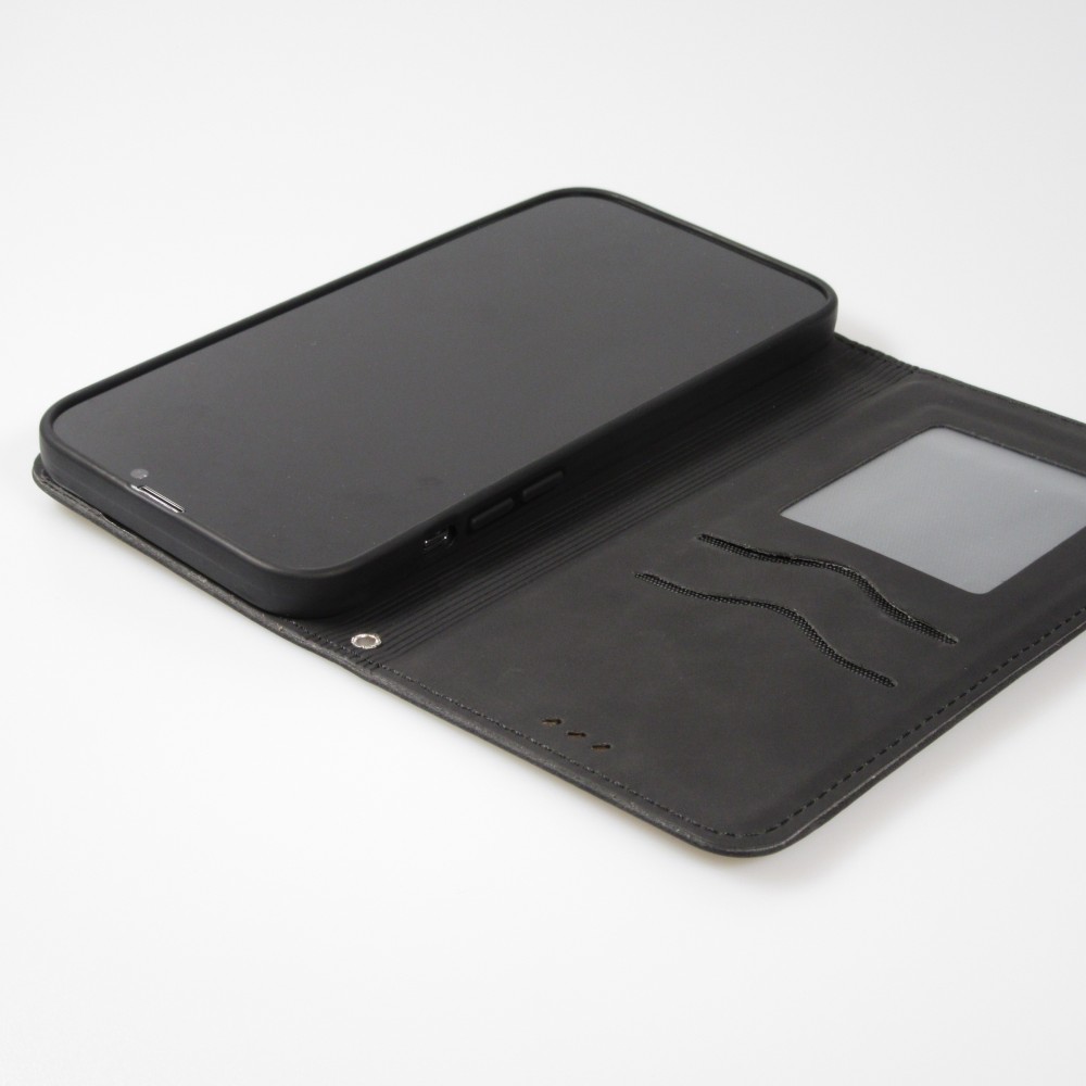 Etui cuir iPhone 7 / 8 / SE (2020, 2022) - Flip Wallet vintage avec fermeture aimantée et compartiment cartes - Noir