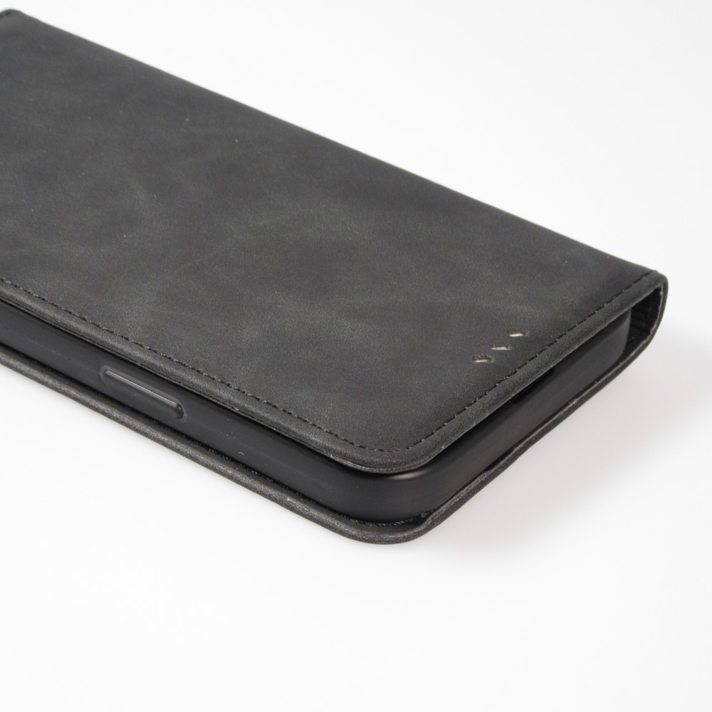Etui cuir iPhone 7 / 8 / SE (2020, 2022) - Flip Wallet vintage avec fermeture aimantée et compartiment cartes - Noir