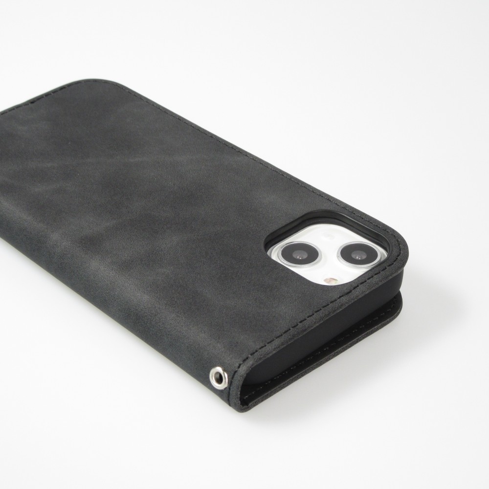 Etui cuir iPhone 7 / 8 / SE (2020, 2022) - Flip Wallet vintage avec fermeture aimantée et compartiment cartes - Noir