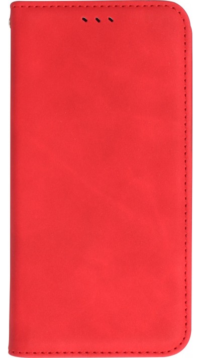 Etui cuir iPhone 15 - Flip Wallet vintage avec fermeture aimantée et compartiment cartes - Rouge