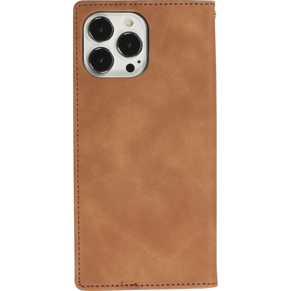 iPhone 16e Leder Tasche - Flip Wallet vintage mit Magnetverschluss und Kartenhalter - Braun