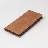 iPhone 16e Leder Tasche - Flip Wallet vintage mit Magnetverschluss und Kartenhalter - Braun