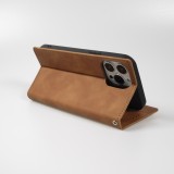 iPhone 16e Leder Tasche - Flip Wallet vintage mit Magnetverschluss und Kartenhalter - Braun