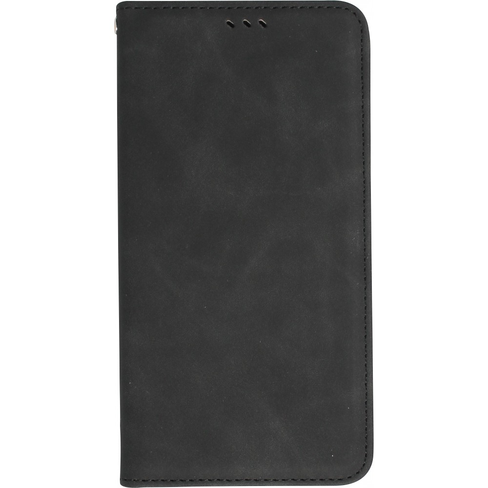 Etui cuir iPhone 16e - Flip Wallet vintage avec fermeture aimantée et compartiment cartes - Noir
