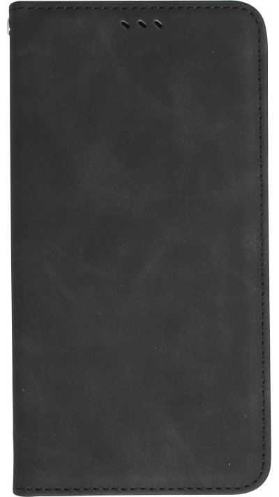 Etui cuir iPhone 15 Pro - Flip Wallet vintage avec fermeture aimantée et compartiment cartes - Noir