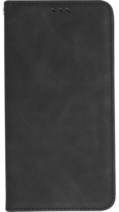 Etui cuir iPhone 15 Pro Max - Flip Wallet vintage avec fermeture aimantée et compartiment cartes - Noir