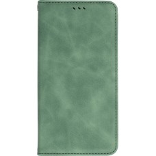 Etui cuir iPhone 16e - Flip Wallet vintage avec fermeture aimantée et compartiment cartes - Vert foncé