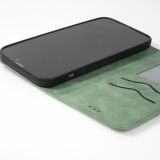 Etui cuir iPhone 16e - Flip Wallet vintage avec fermeture aimantée et compartiment cartes - Vert foncé