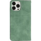 Etui cuir iPhone 16e - Flip Wallet vintage avec fermeture aimantée et compartiment cartes - Vert foncé