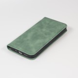 Etui cuir iPhone 16e - Flip Wallet vintage avec fermeture aimantée et compartiment cartes - Vert foncé