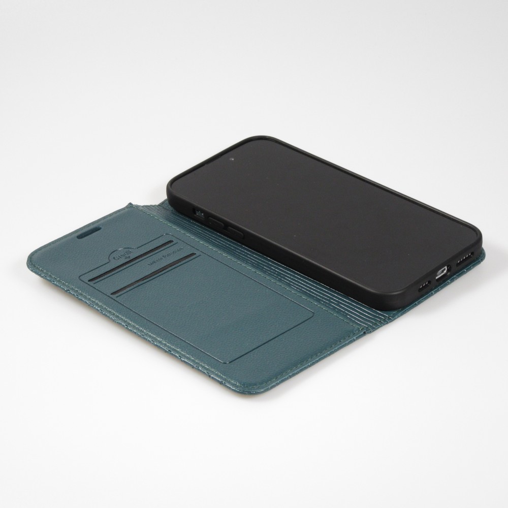 Etui cuir iPhone 14 Pro Max - Flip Wallet design prestige - Vert