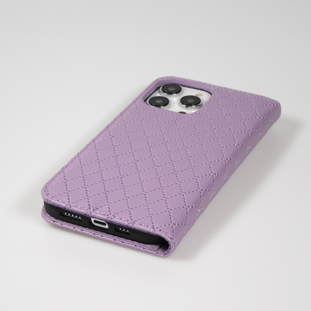 Etui cuir iPhone 14 Pro Max - Flip Wallet design prestige - Violet