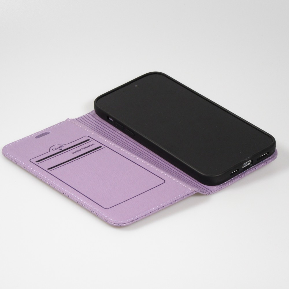 Etui cuir iPhone 14 Pro Max - Flip Wallet design prestige - Violet