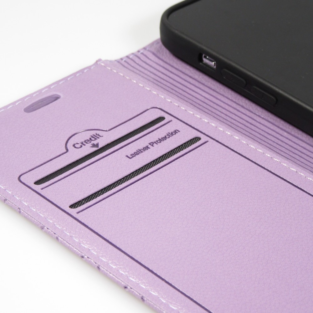 Etui cuir iPhone 14 Pro Max - Flip Wallet design prestige - Violet
