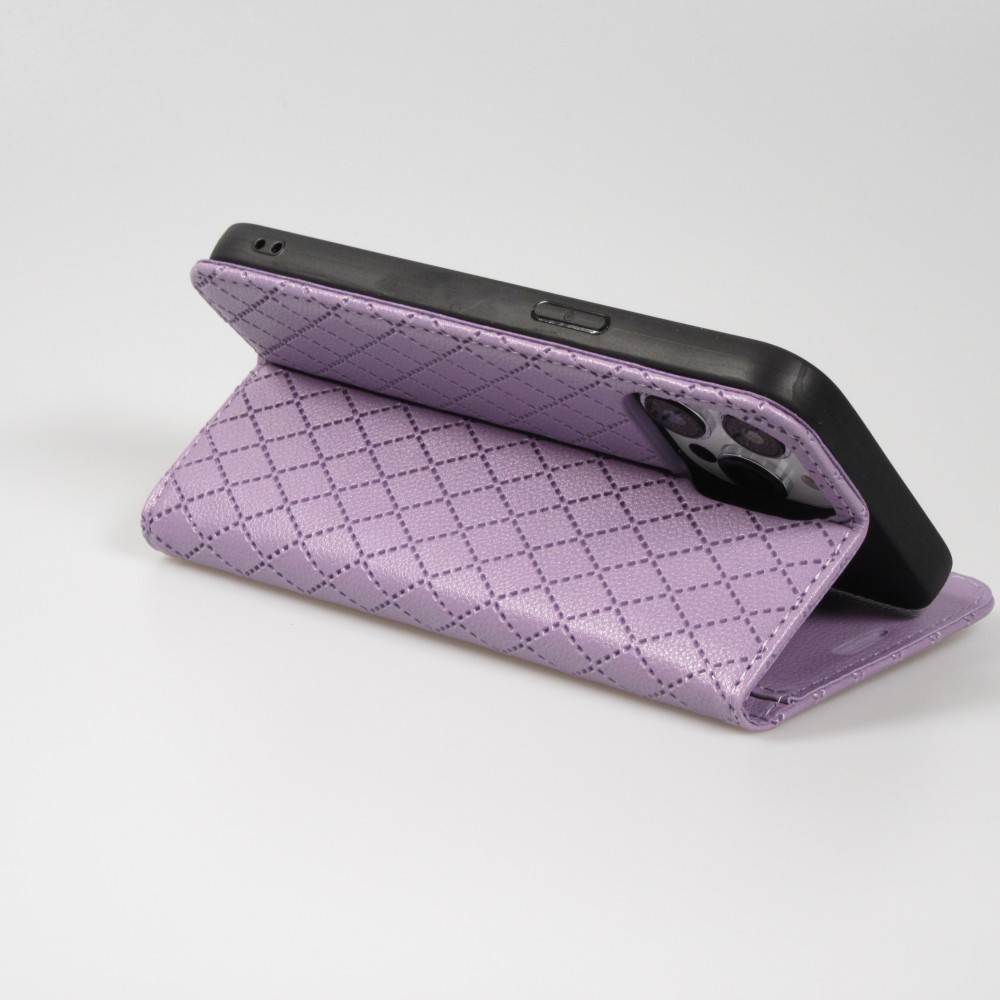 Etui cuir iPhone 14 Pro Max - Flip Wallet design prestige - Violet