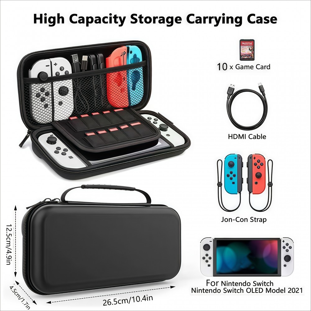 Étui de transport boîte de protection pour Nintendo Switch (1ère génération) avec compartiments et ventilation - Noir